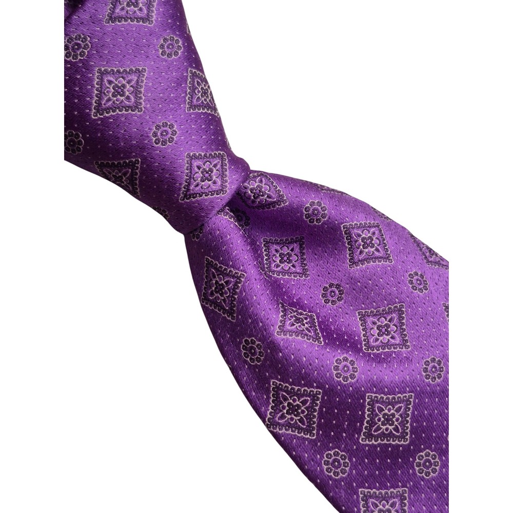 Canali 1934 Recent Mens Purple Geometric Medallion Silk Necktie Made in Italy